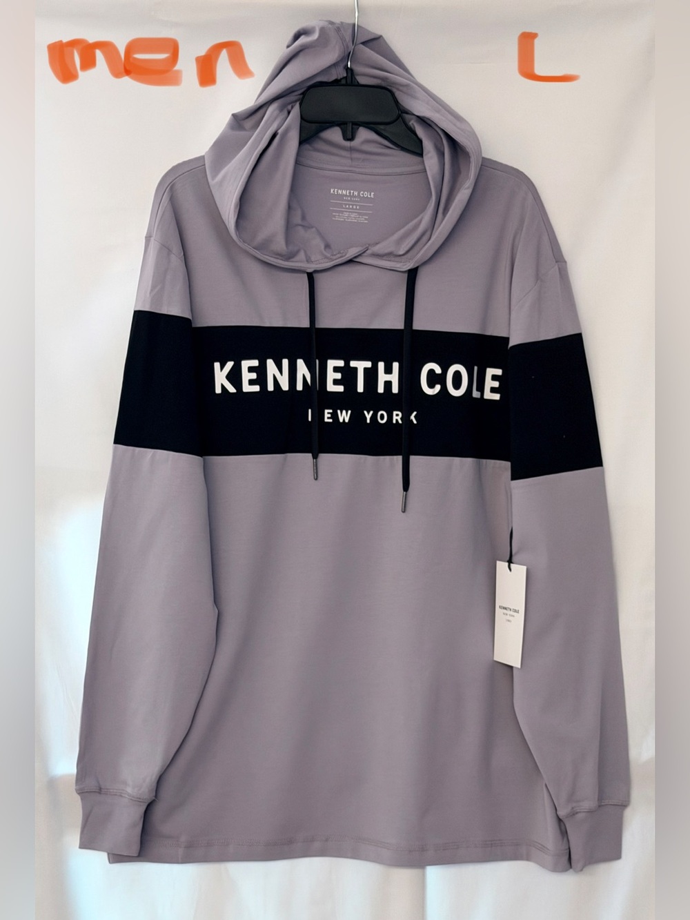 Kenneth Cole Lavender Pullover Hoodie with Black Chest Stripe